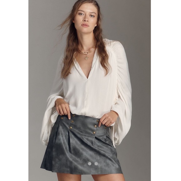 Anthropologie Dresses & Skirts - Anthropologie Vegan Leather Mini Skirt Gray Button Detail Size S Edgy Moto Skirt